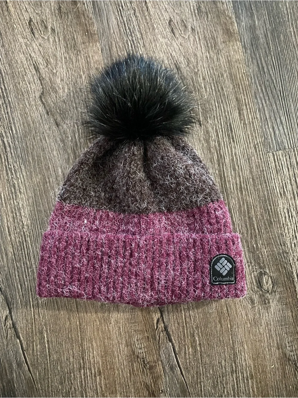 Columbia Kids Two-Tone Pink and Brown Pom Beanie